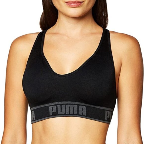 Puma Seamless Sports Bra Black Gray Size Small EUC - Picture 1 of 6